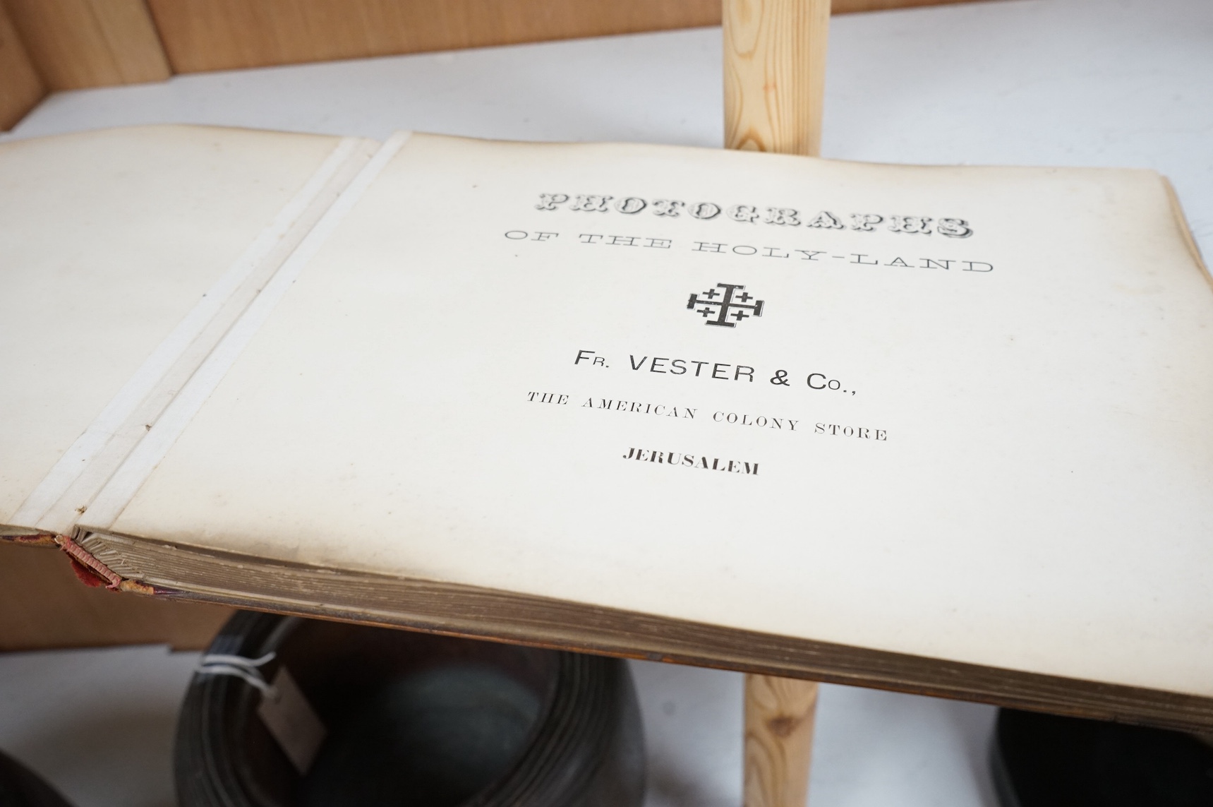 An early 20th century olive wood album, photographs of the Holy land, by Vester & Co. Condition - fair to good